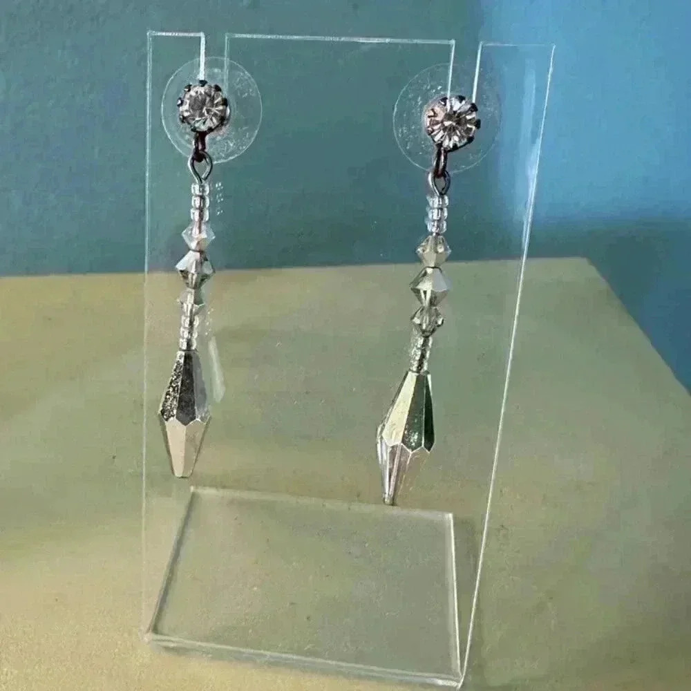 Art Deco Silver Crystal Rhinestone Drop Earrings